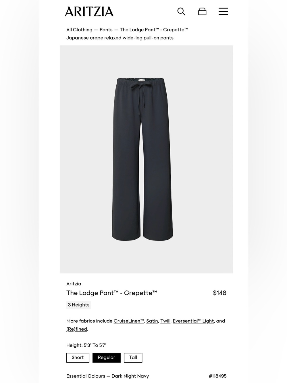 NWOTS Aritzia The Lodge Pant™ - Crepette™ Sz XS